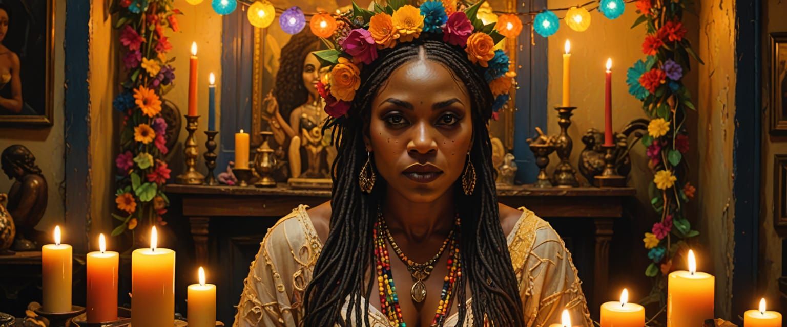 Voodoo Priestess in New Orleans Oil Painting