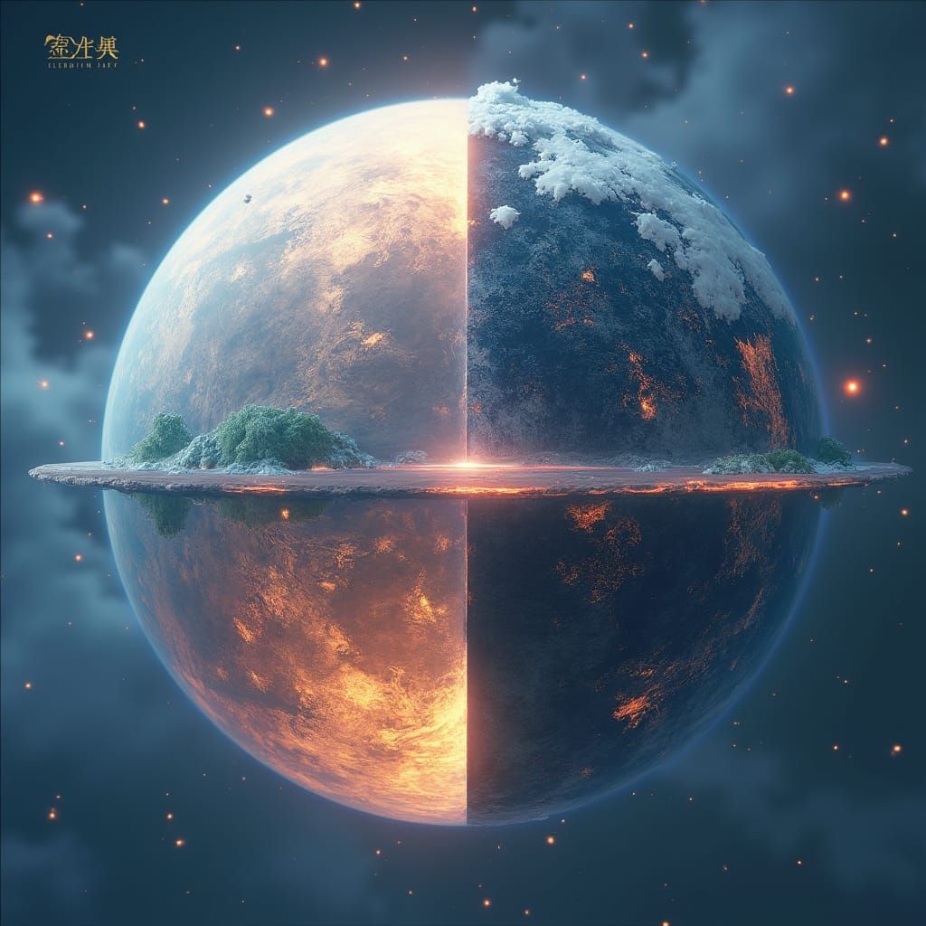 Surreal Dreamworld with Flat Earth and Glowing Moon