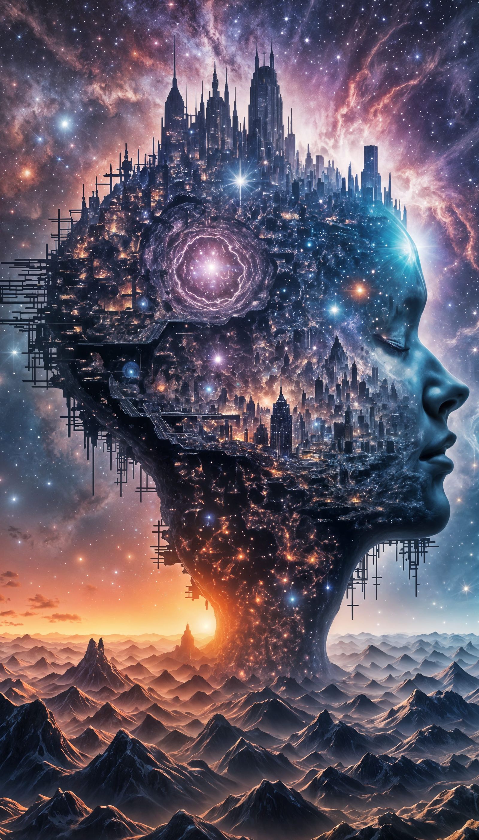 Starry Brain Double Exposure with Nebulous Eyes