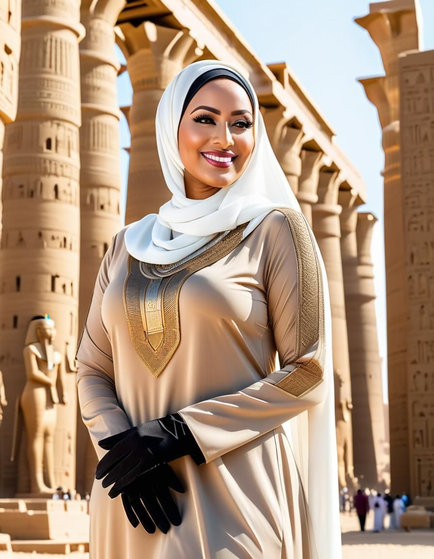 Elegant Hijabi Woman Standing Before Luxor Temple