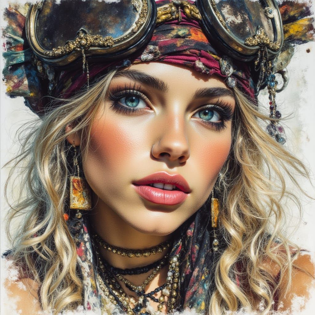 Alcohol Ink Pirate Portrait in Summer Colors