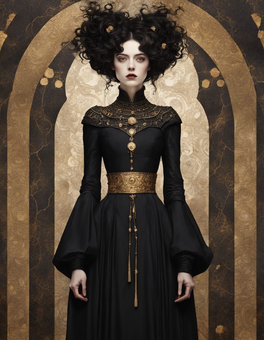 Goth Girl Portrait in Klimt & Schiele Style