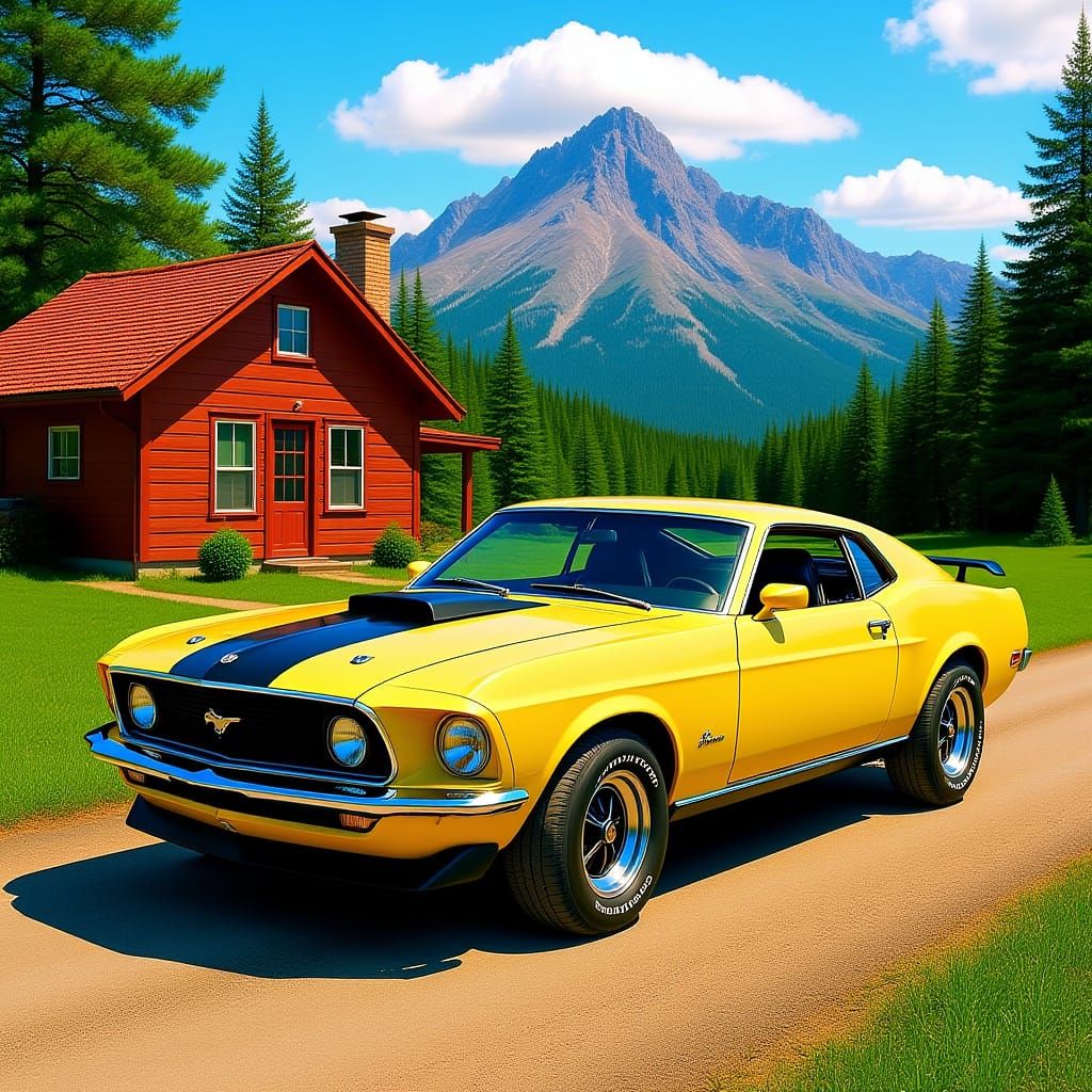 Ford Mustang GT in Comic Book Art Style