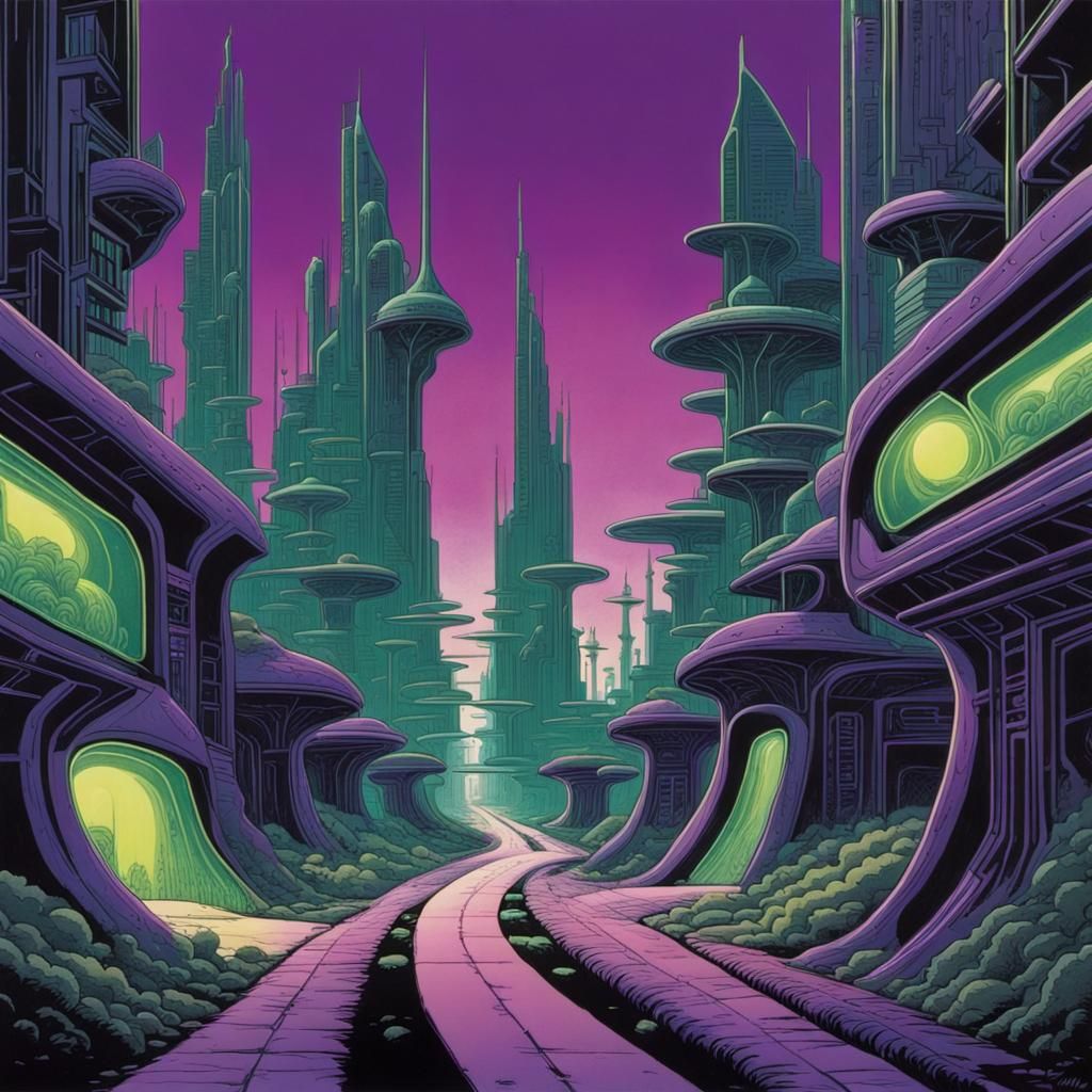 Neon Purple Road in a Futuristic Suburb