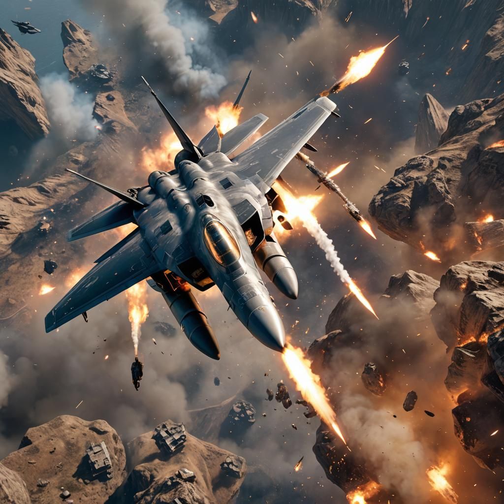 F-22 Fires Vulcan Shells in Epic 3D Videogame Graphics Style