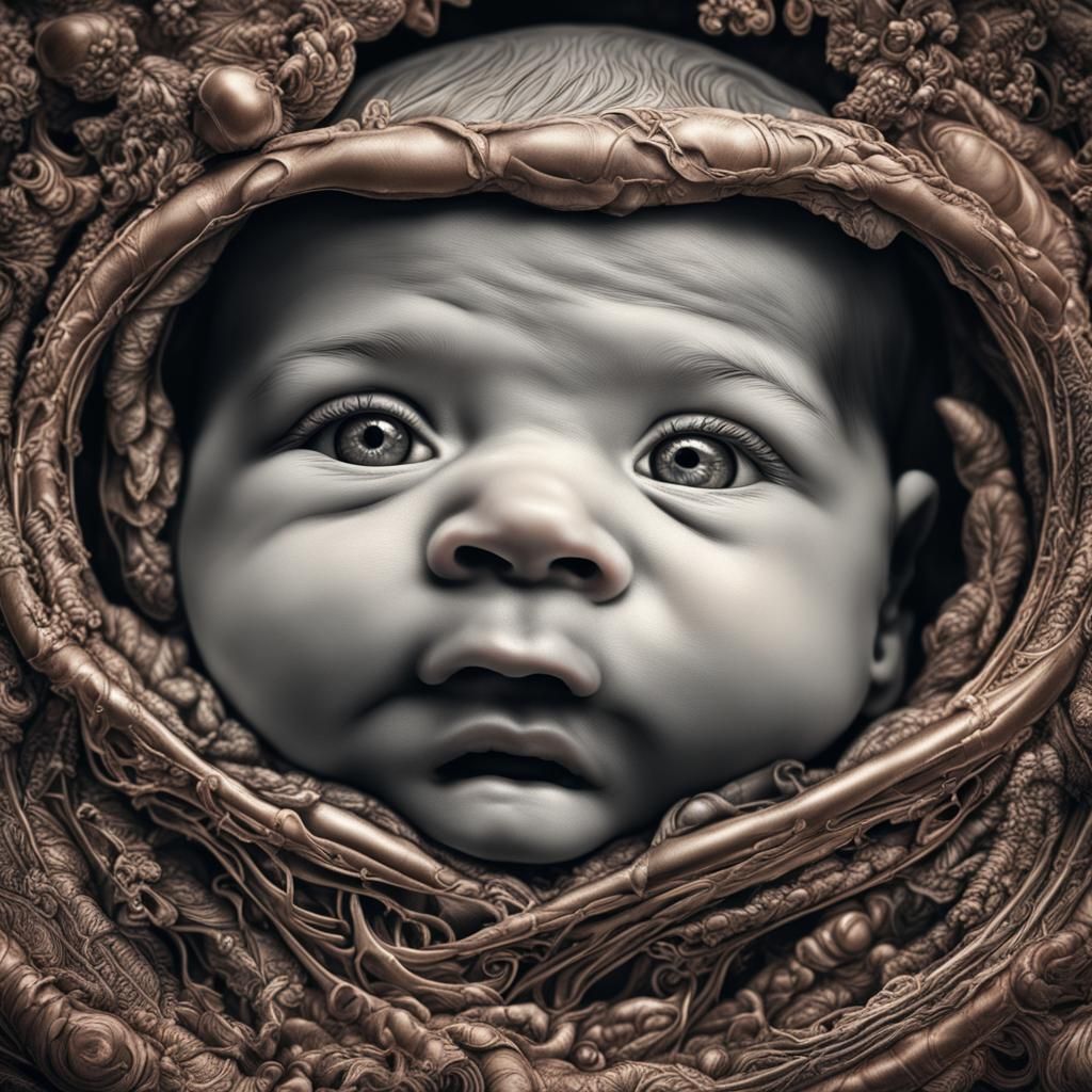 Extreme Close-Up of a Baby in the Womb as Hyperrealistic HDR...