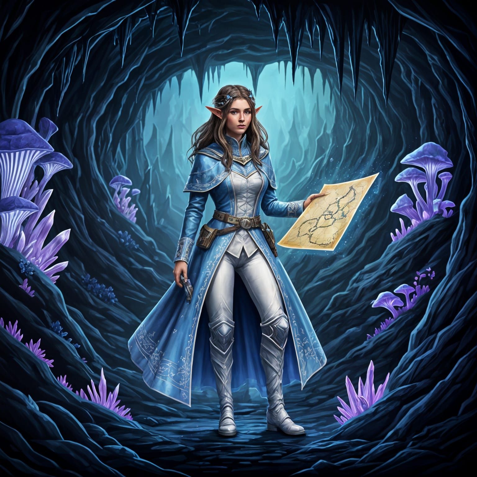 Ethereal High Elf Cartographer in Bioluminescent Cavern