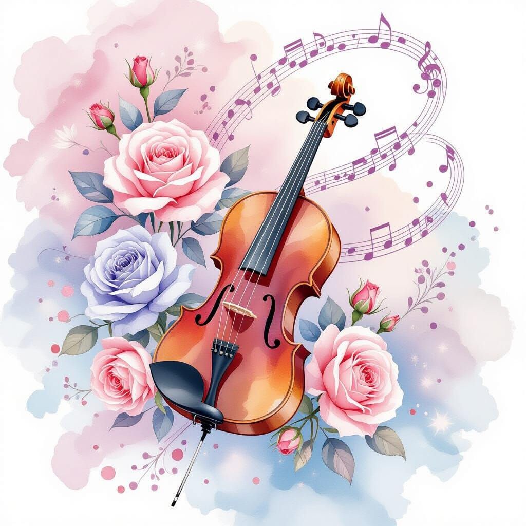 Elegant Violin and Roses Watercolor Illustration
