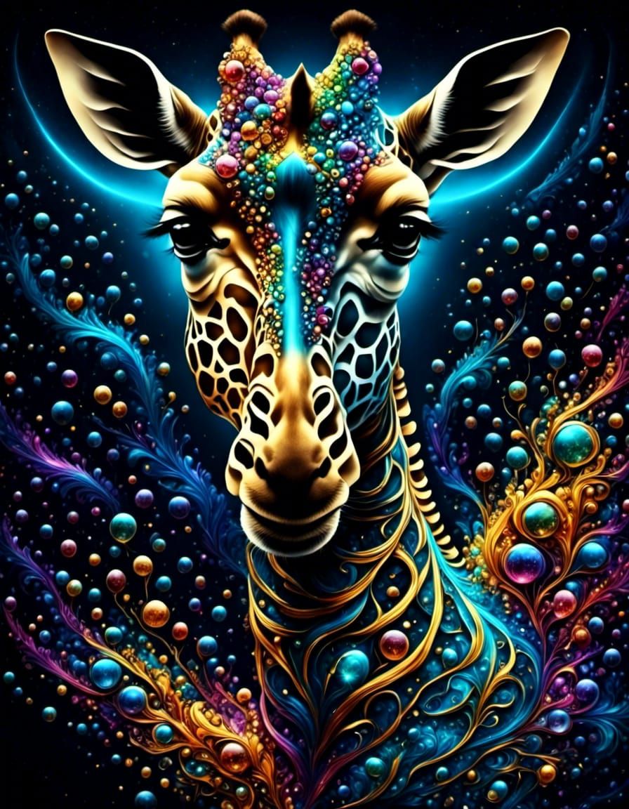 Surrealist Fingerpunk Giraffe in a Rainbow Sparkle Aesthetic