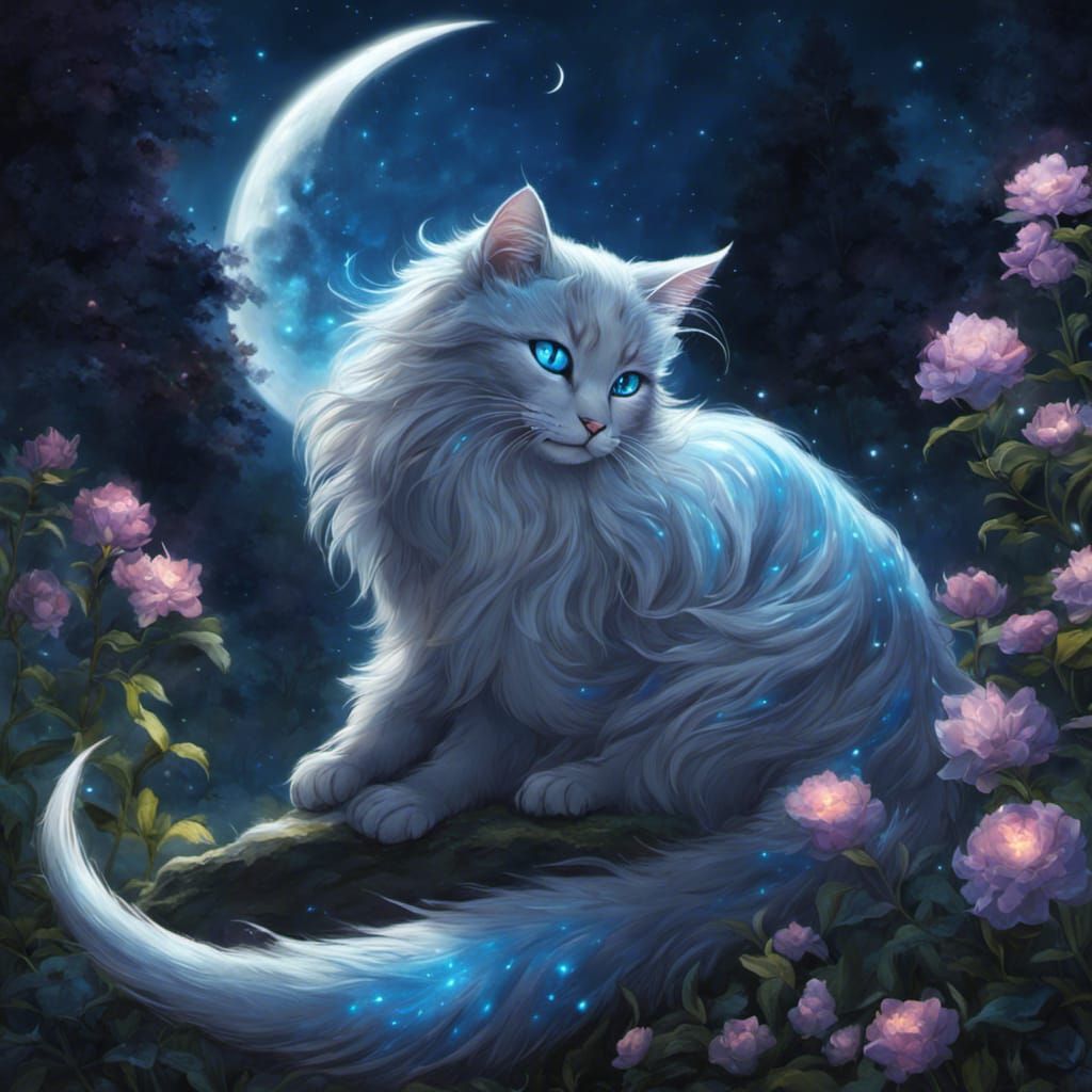 Celestial Cat in Mid-Pounce, With Constellated Fur and Glowi...