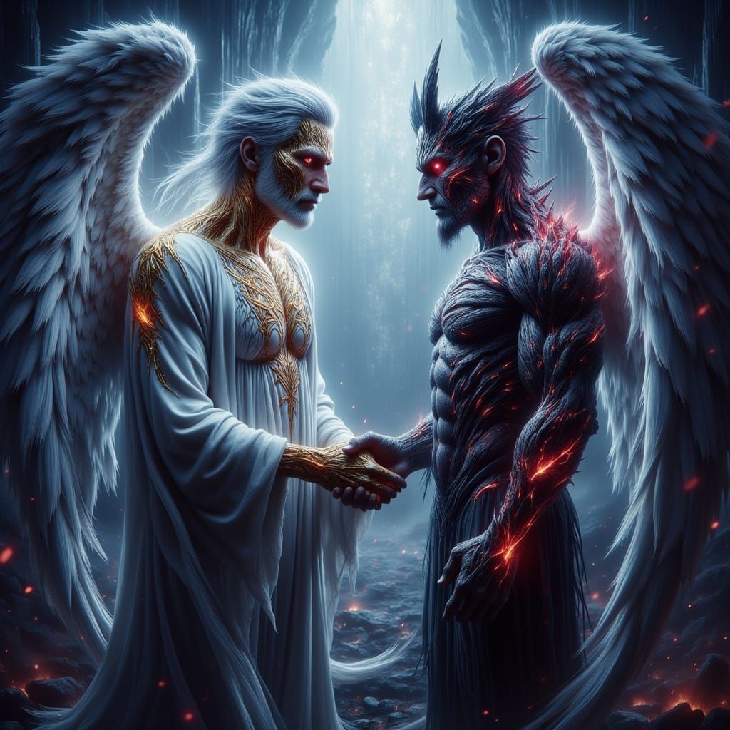 Angel and Demon Unite in a Striking Tattoo-Inspired Artwork