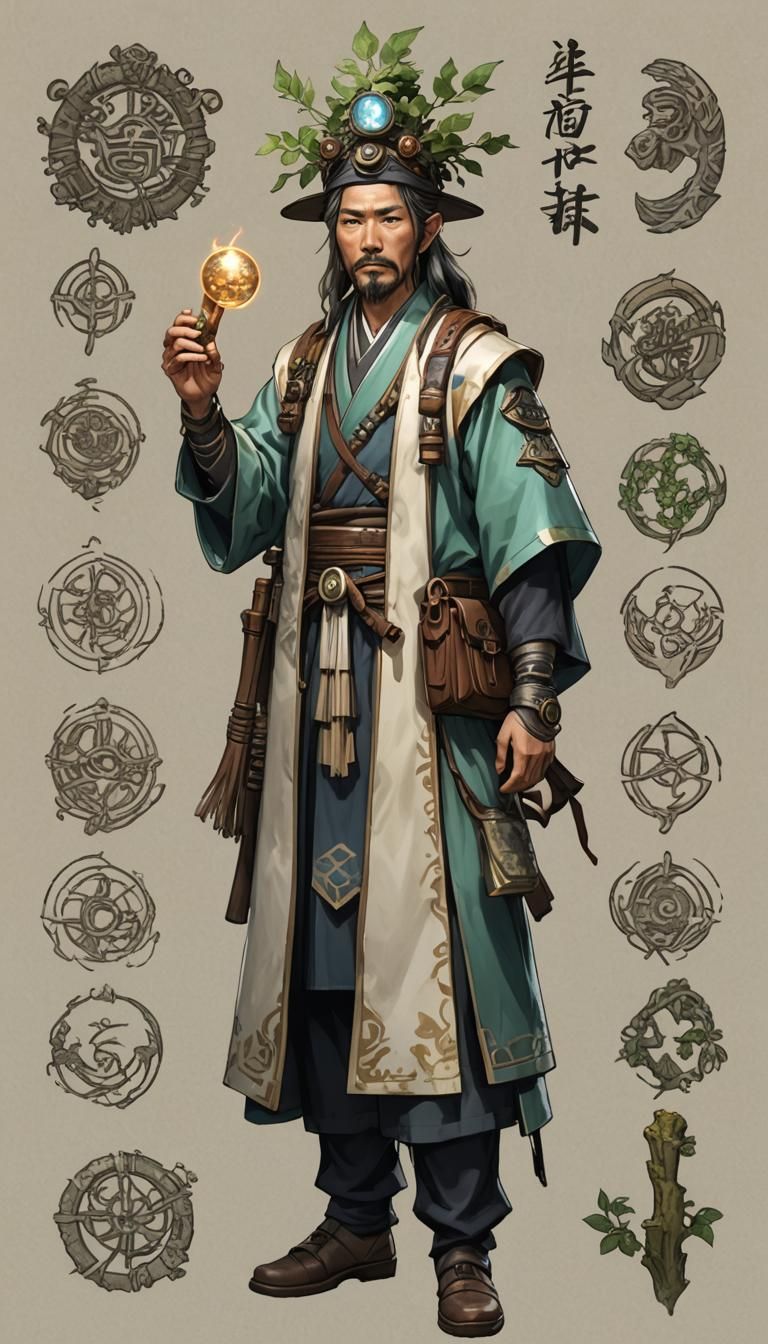 a Japanese druid artificer transparent