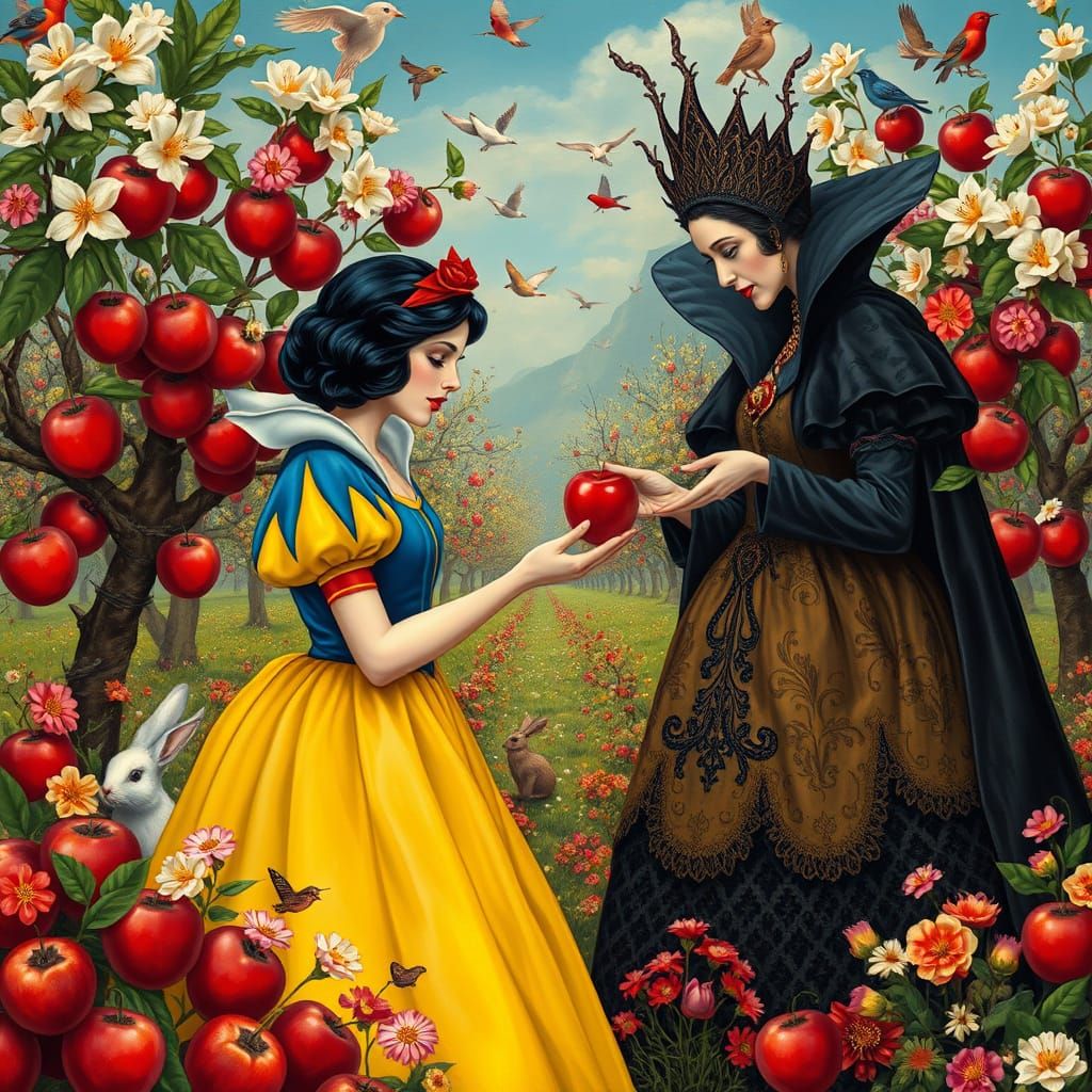 Snow White and the Evil Queen in Opulent Art Nouveau