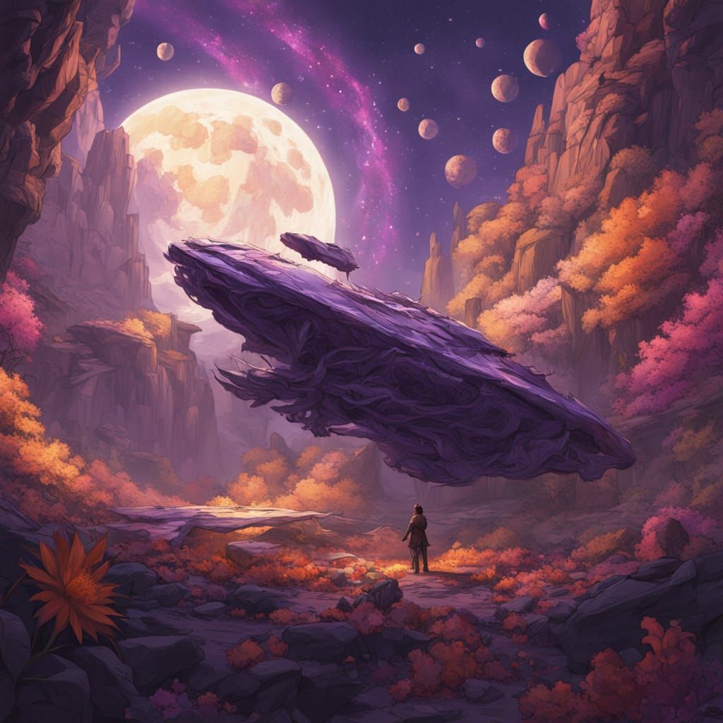 Celestial Botanist in Cosmic Garden: Dark Fantasy Art