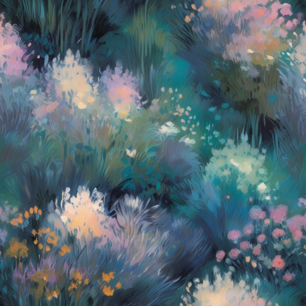 Moonlit Garden in Impressionist Style