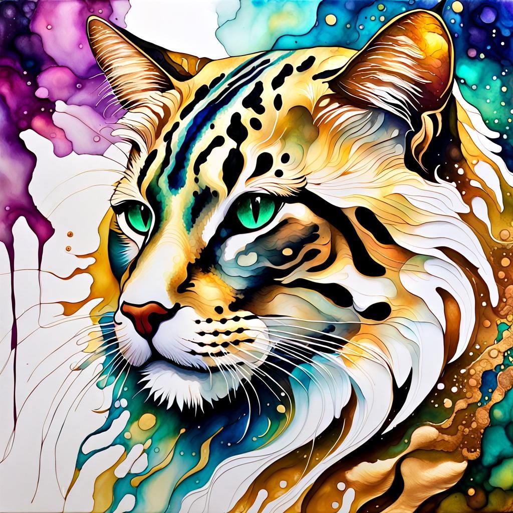Majestic Feline Figure in Vibrant Alcohol Ink Art