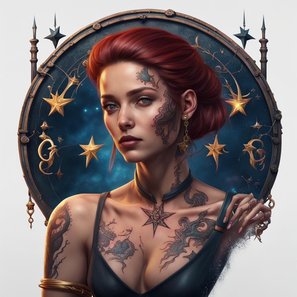 Ethereal Portrait of a Woman with a Scorpio Tattoo in Deep F...