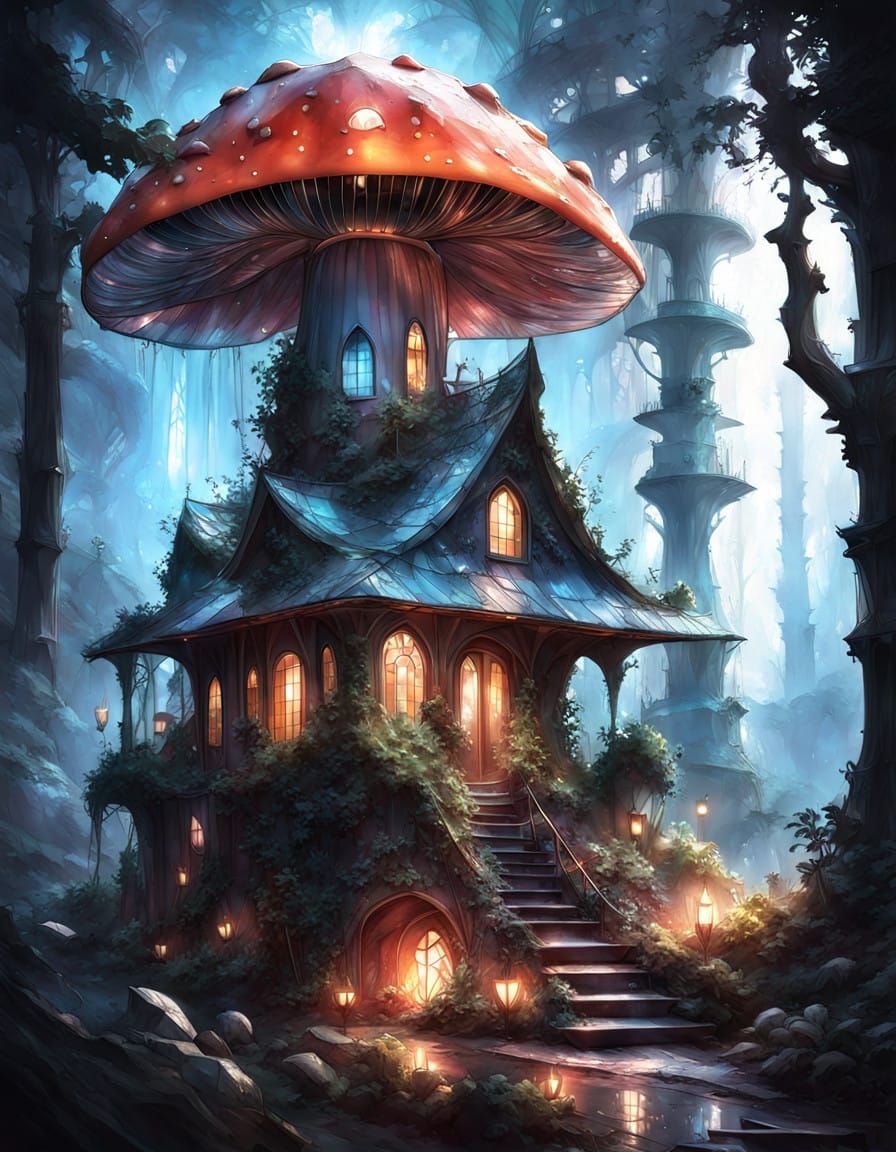 Enchanted Mushroom House in Whimsical Woodland