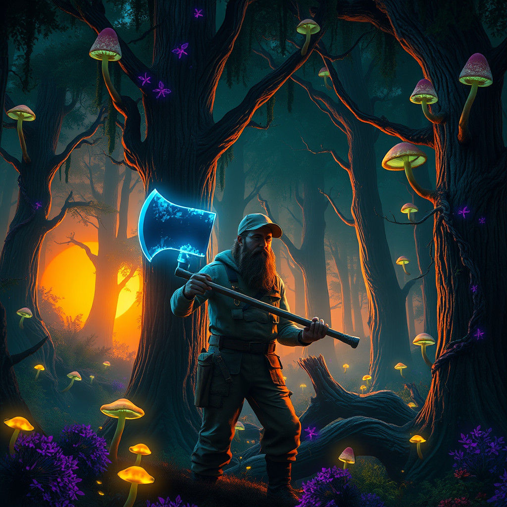 Mystical Lumberjack in a Fantasy Forest