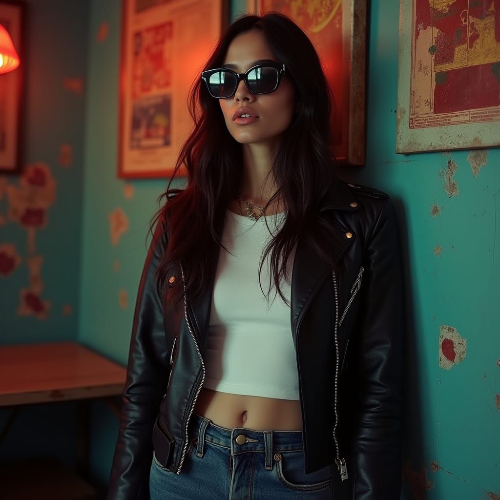 Native American Woman in Film Noir Style