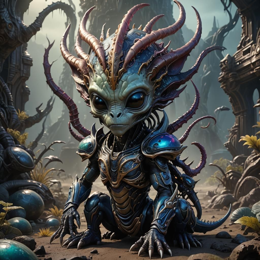 Alien Queen as Baby: Detailed Matte Painting