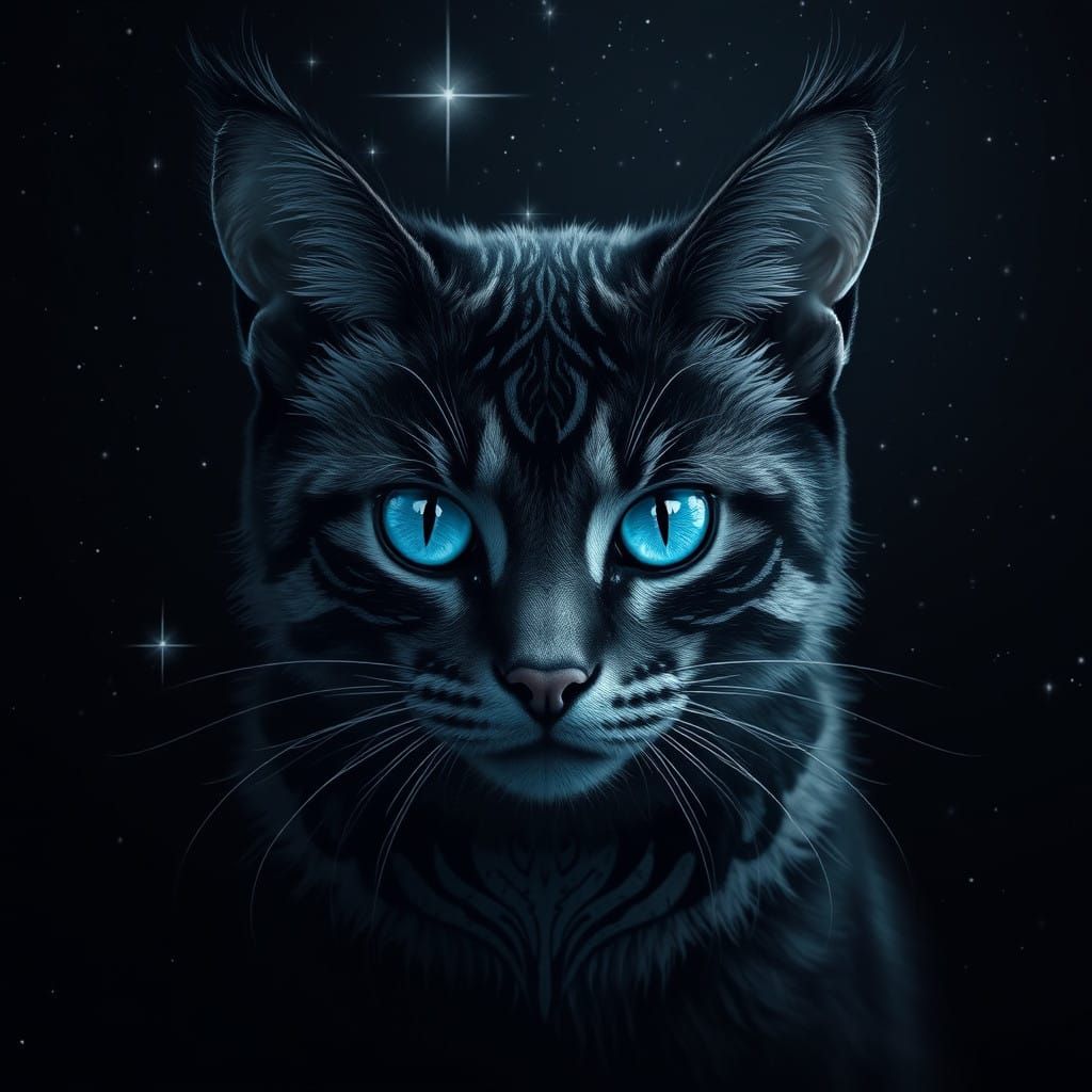 Mystical Black Cat with Glowing Eyes