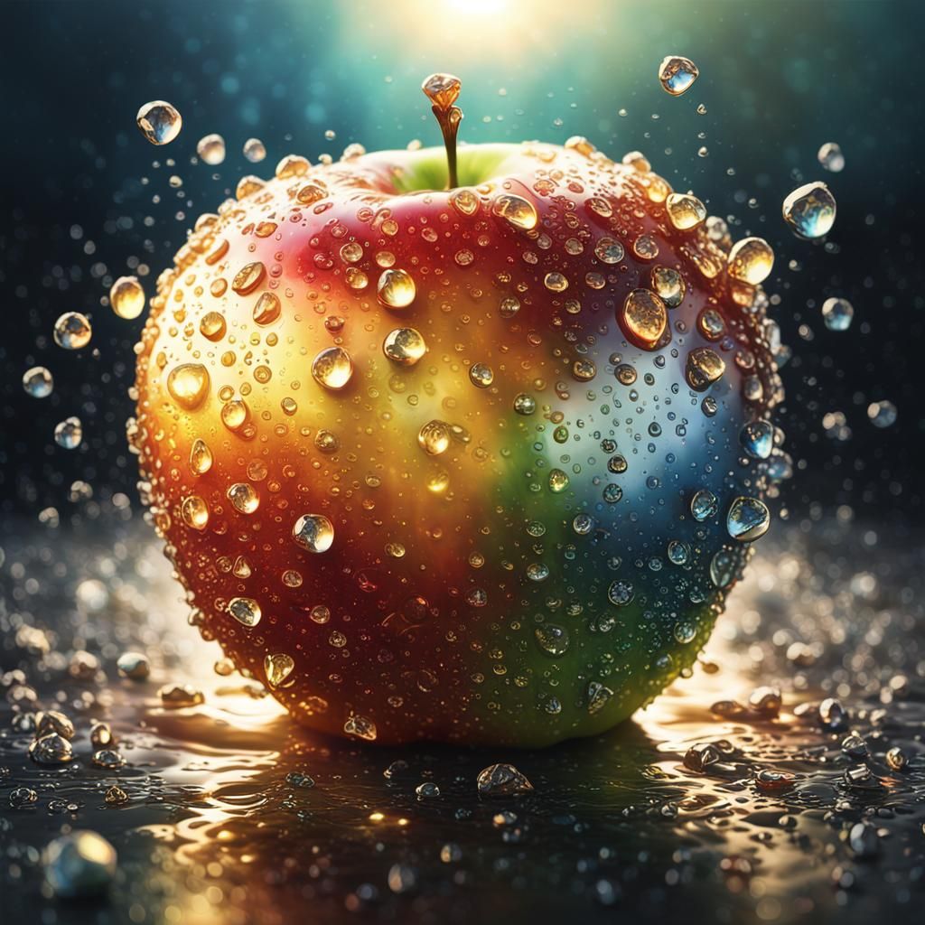 Glowing Golden Apple in Hyperrealistic Detail