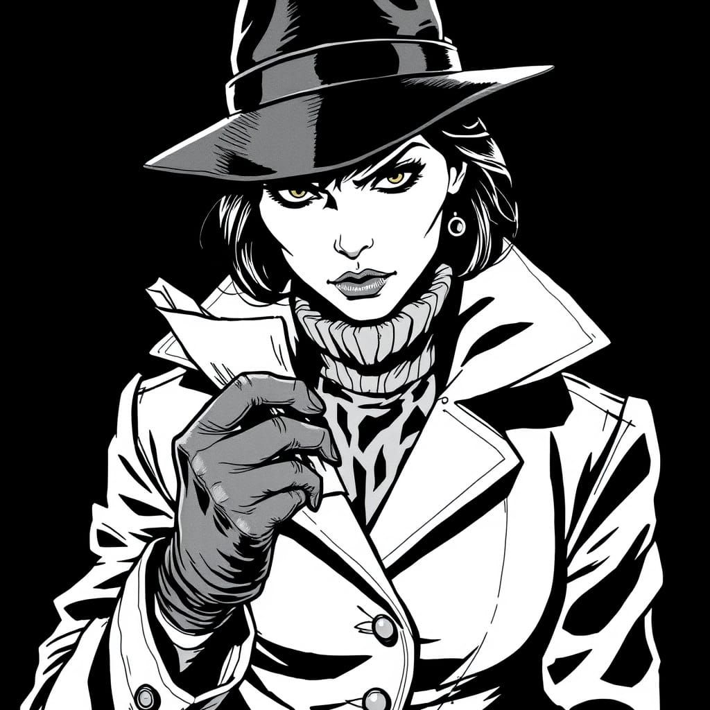 Enigmatic Detective Woman in Bold Graphic Style