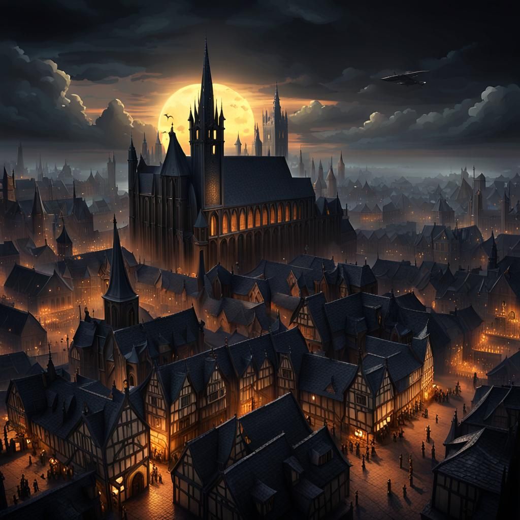 Medieval Fantasy City Descends into Dark Mayhem