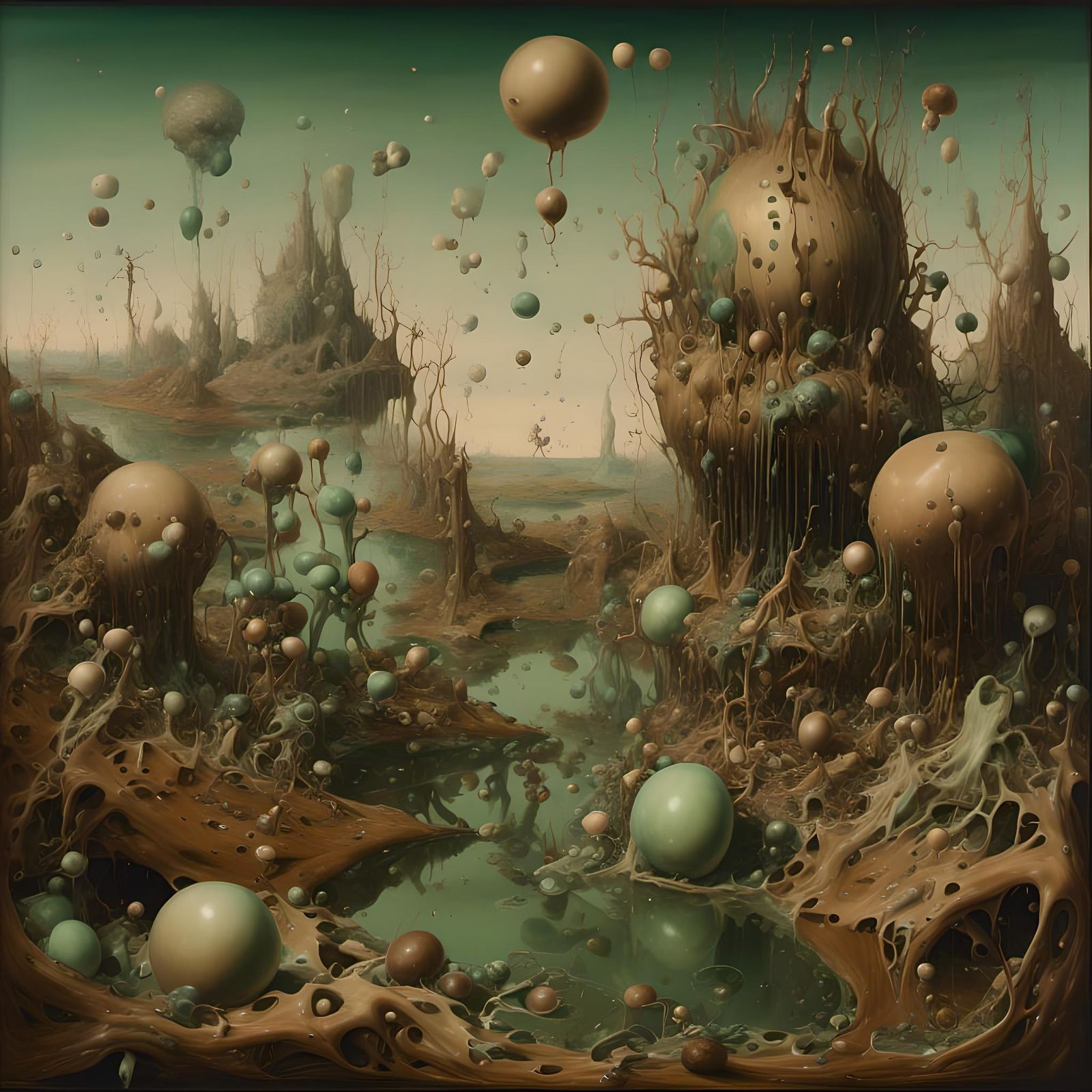 Grotesque Slime Pit Scene with Bizarre Creatures