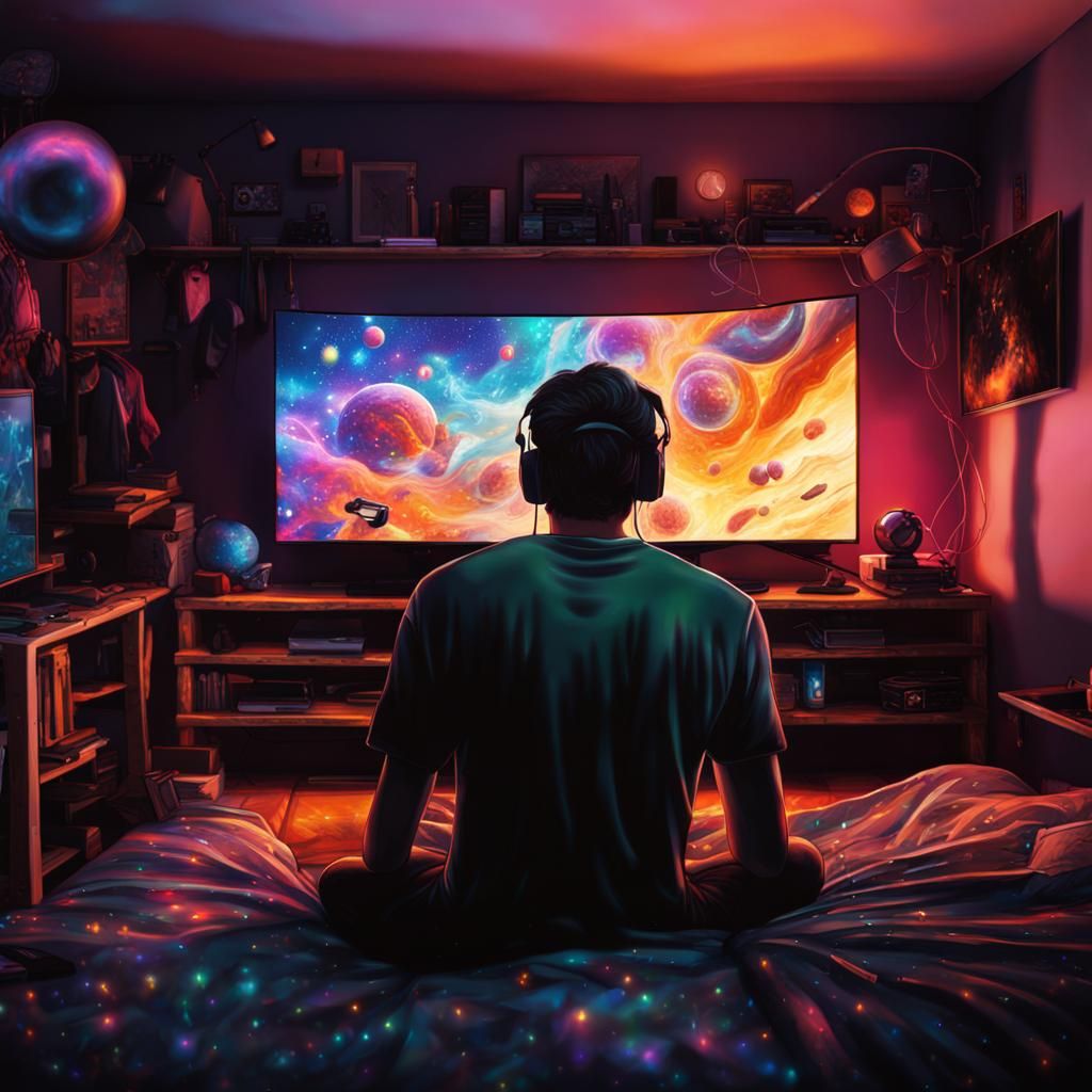 Gamer's Cosmic Oasis in 8K Resolution