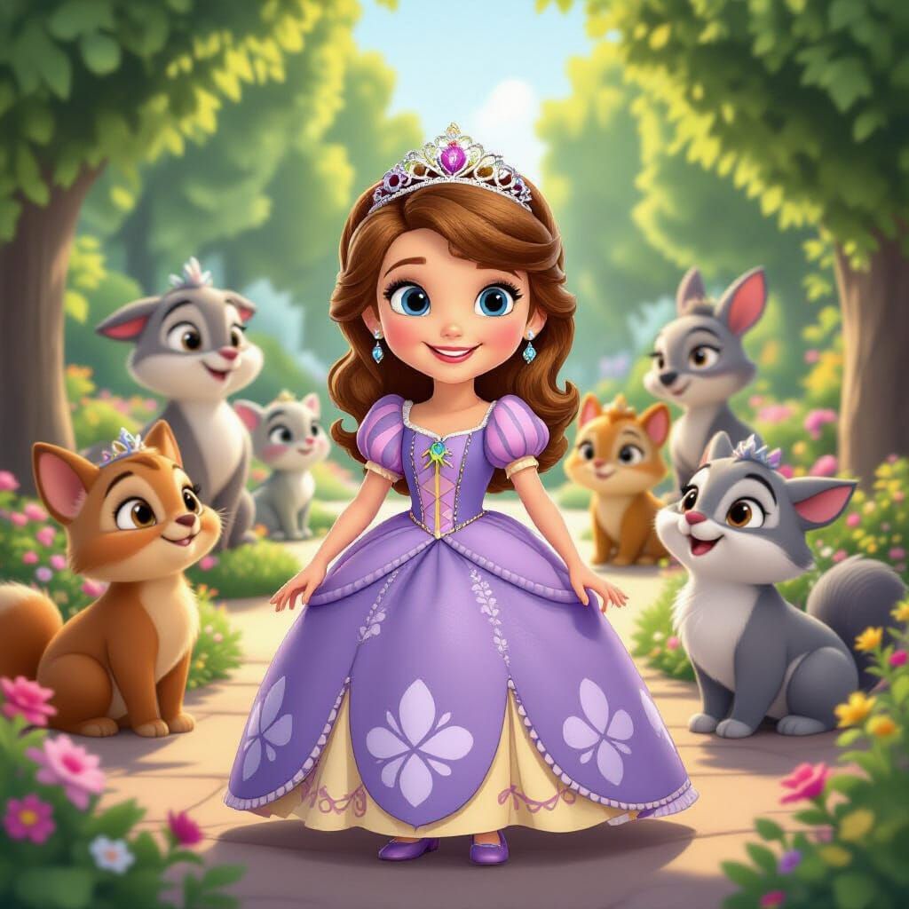 Princess Sofia in Royal Garden with Magical Creatures