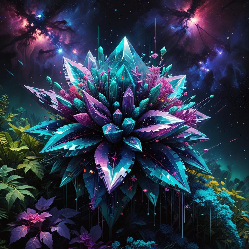 Crystalline Candy Structure in Alien Jungle, Abstract Expres...