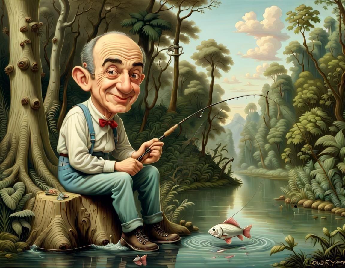 Louis de Funès Smiles in Jungle River Fishing Scene