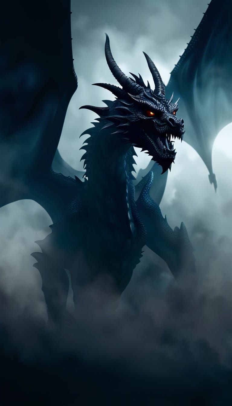 Ethereal Black Dragon Lurking in the Fog