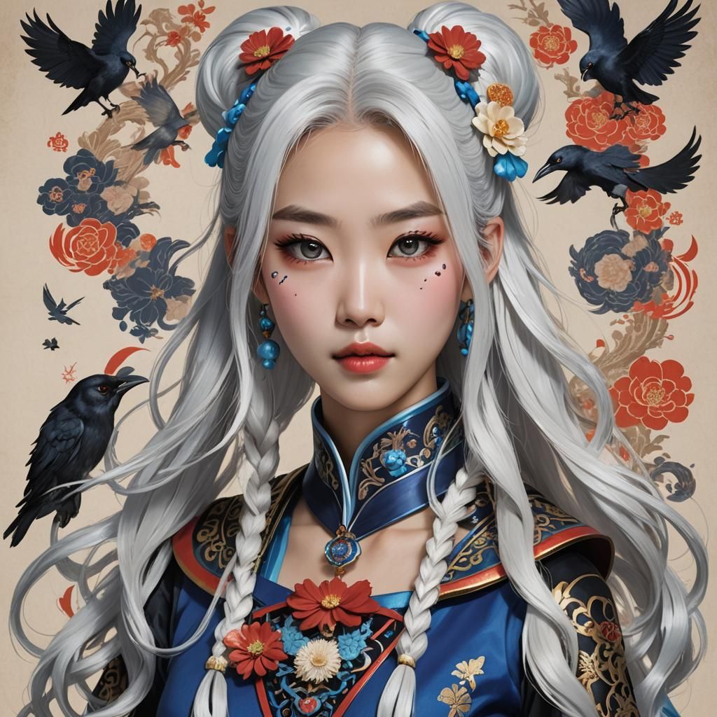 Korean Superhero in Traditional Costume Amidst Seoul Nightsc...