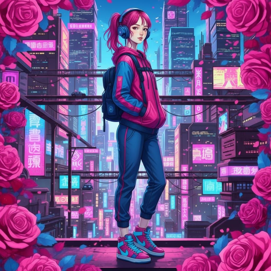 Cyberpunk Woman Jogging in Futuristic City