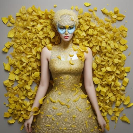 Surreal Pop Art Woman Wears Lemon Peel Gown