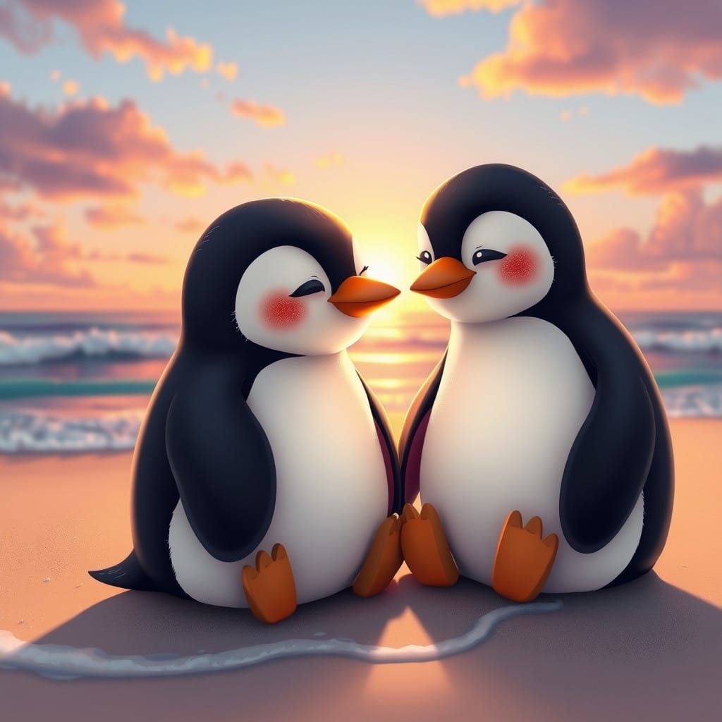Romantic Penguins Bask in Sunset Serenity