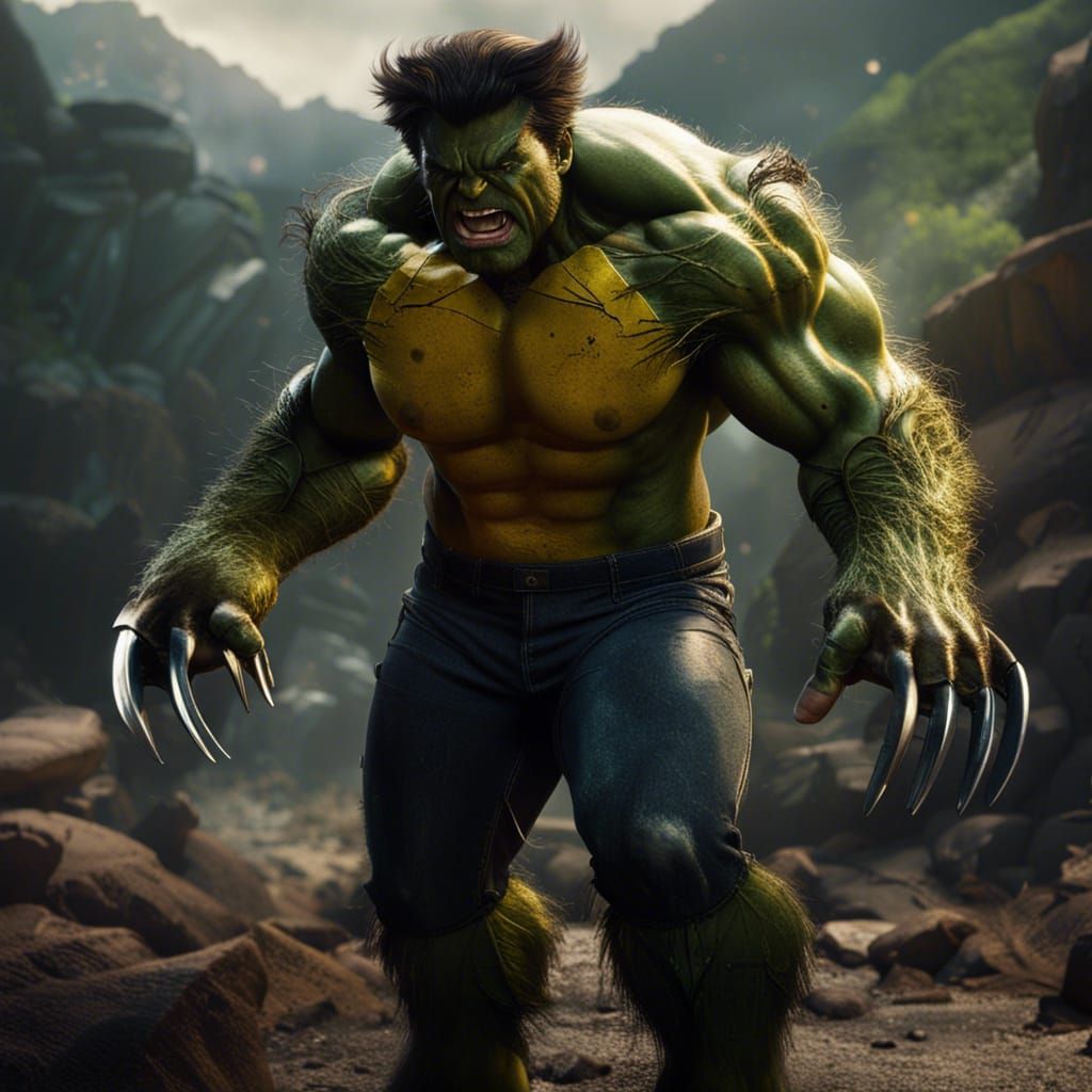 The Incredible Hulk in Wolverine Costume, Epic Fantasy Art