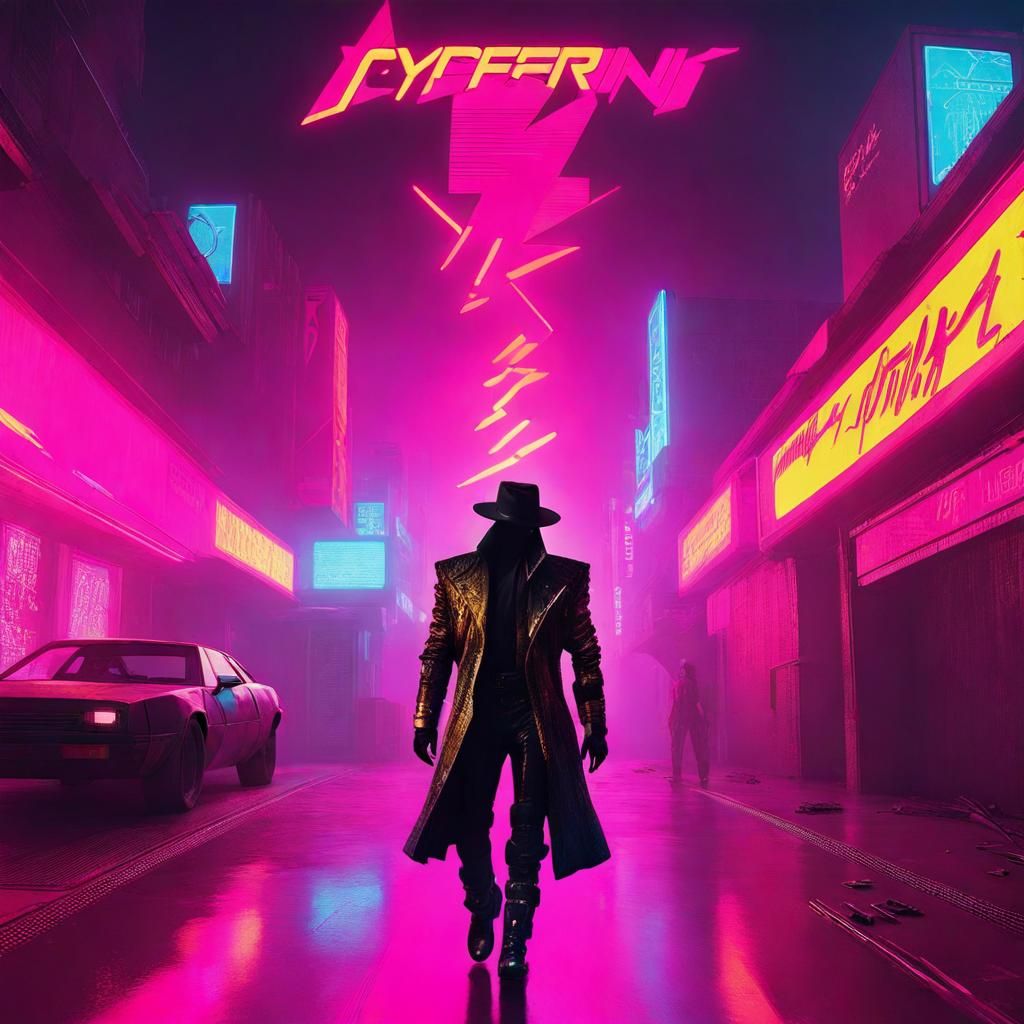 Cyberpunk Michael Jackson in Neon Cityscape 2099