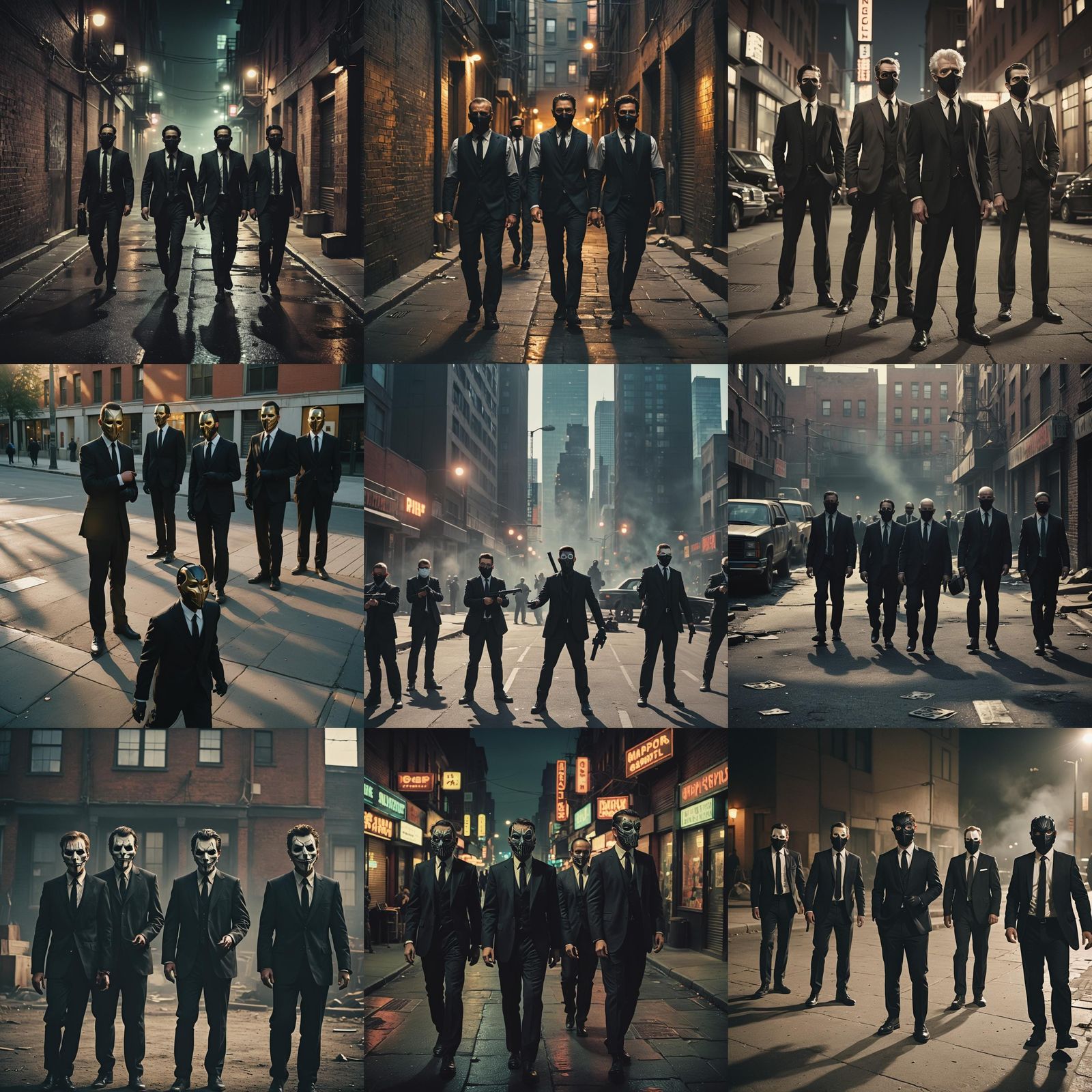 Four Men in Suits, Armed and Ready in Cinematic Style