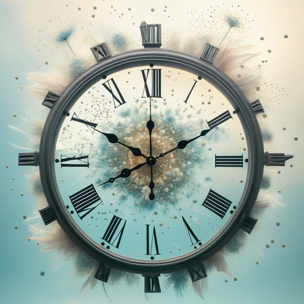 Surreal Wind Clock with Dancing Pollen in Pastel