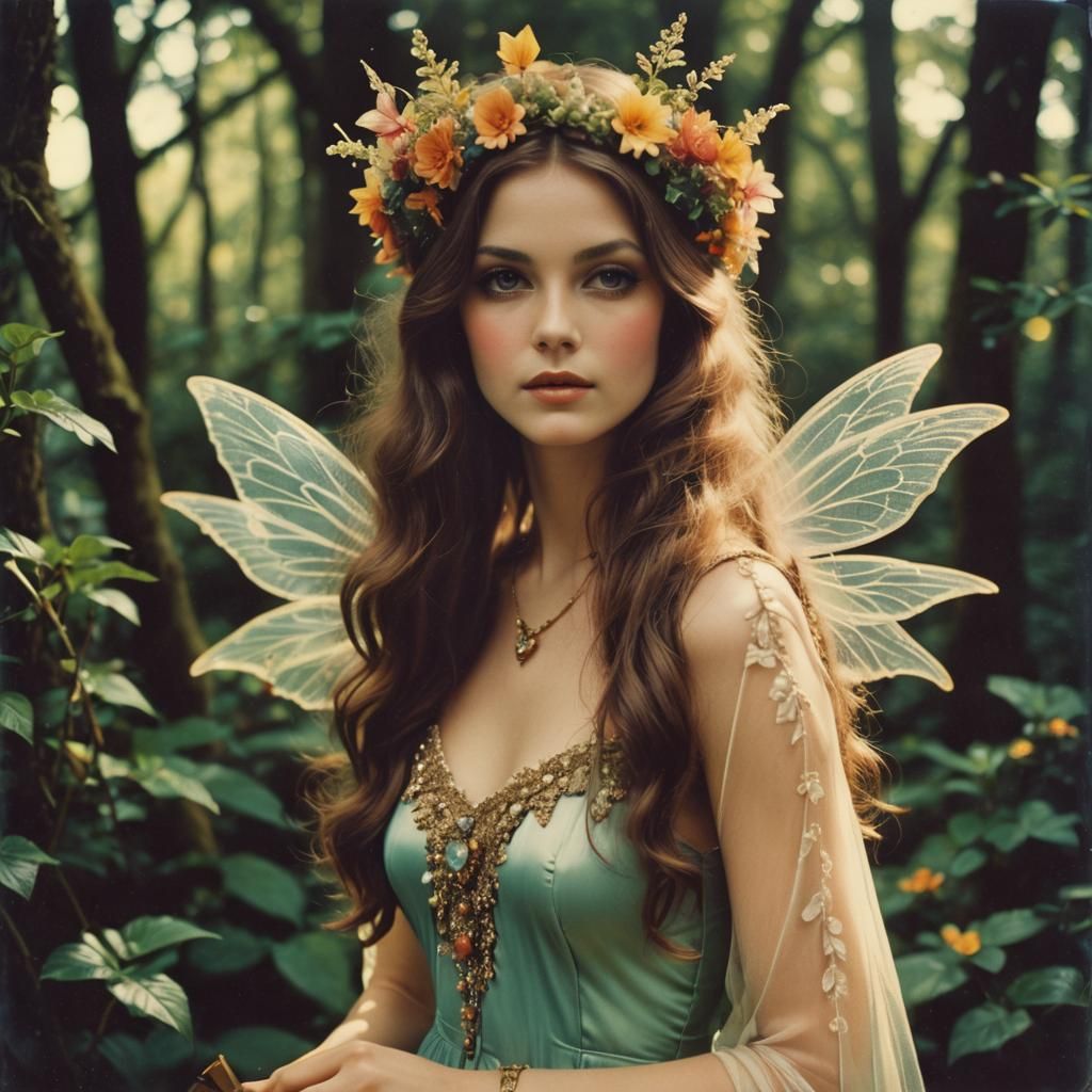 Vintage Fantasy Fairy in Polaroid Style