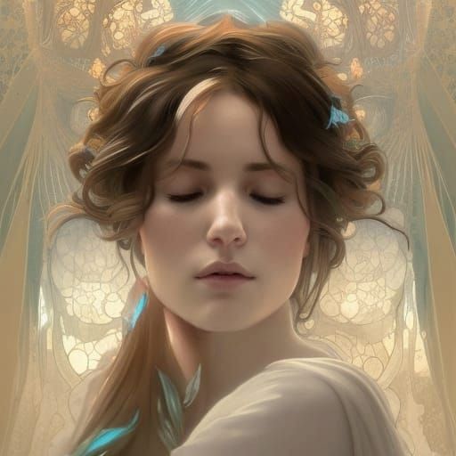 Ethereal Blue Butterfly Goddess in a Dreamlike Landscape