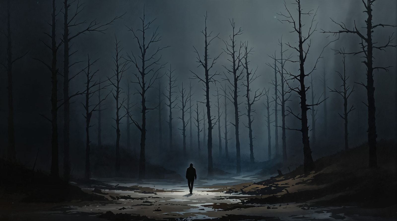 Somber Forest Landscape in Atmospheric Impressionism