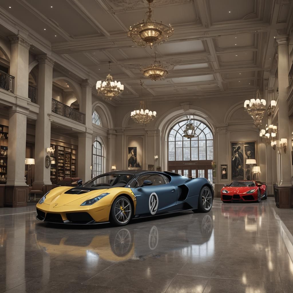 High-End Exotics Unite in Lamborghini Showroom Fantasy Art