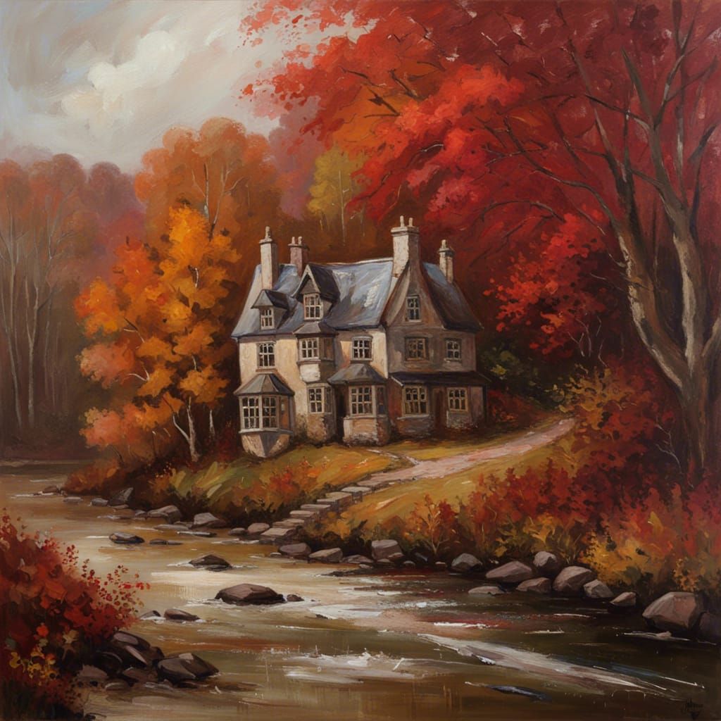Gothic Cottagecore Hotel in Crimson Autumn Woodland
