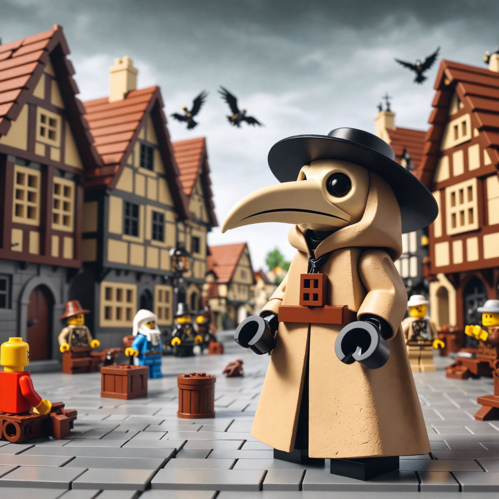 Medieval Lego Plague Doctor in Historic Town