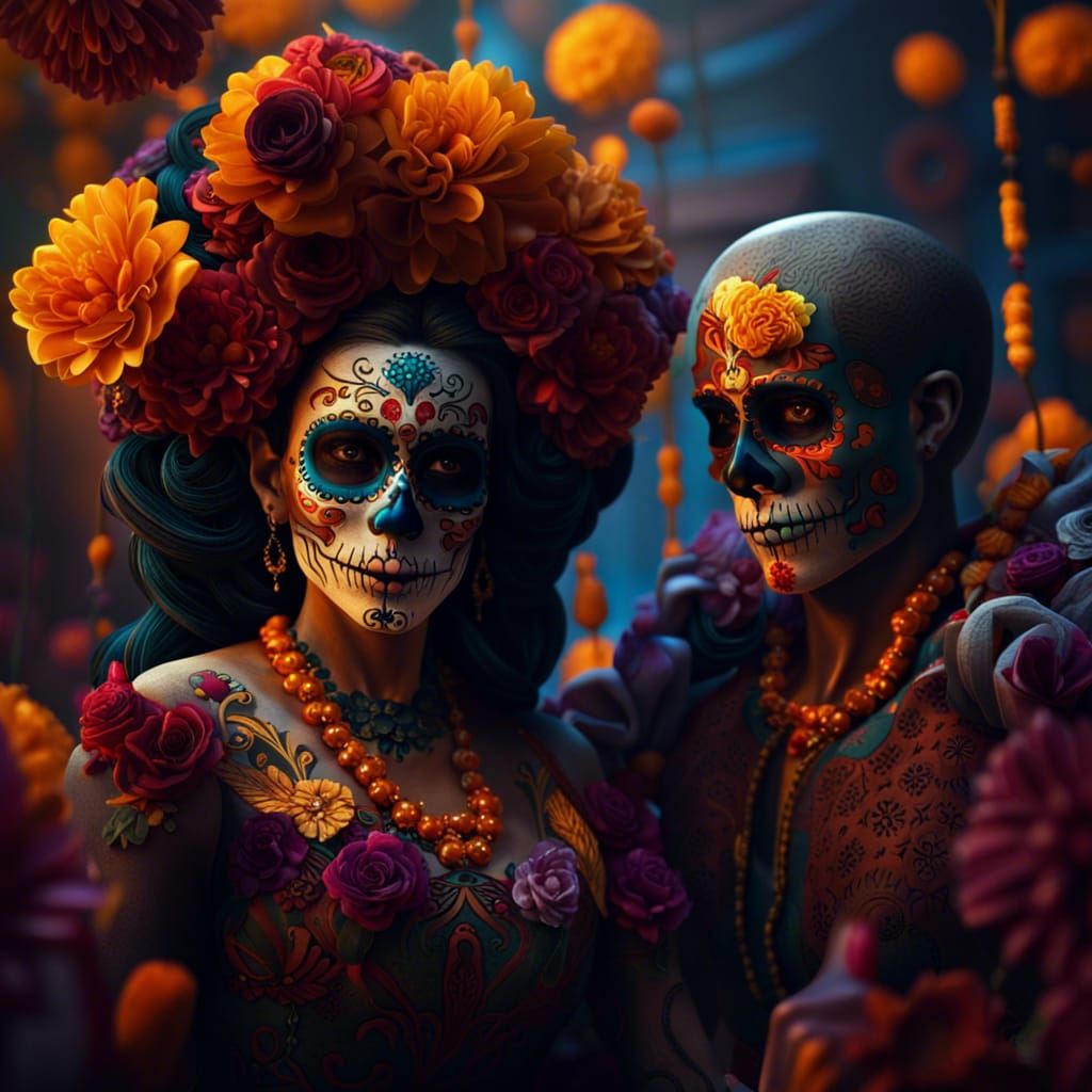 Vibrant Dia de los Muertos Celebration in Hyperdetailed Real...